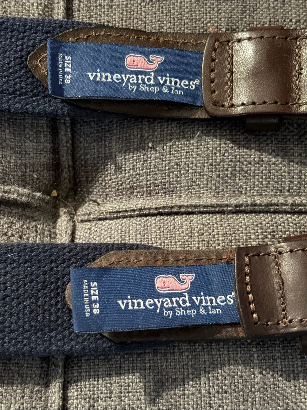 Vineyard Vines Men's Belt bundle two Brown Leather Trim 38 solid brass buckle